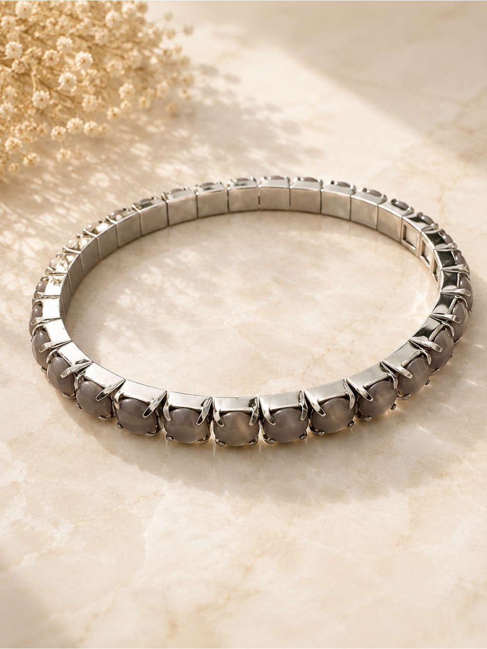 Silver-Tone Gray Stone Stretch Bracelet - Women's Jewelry